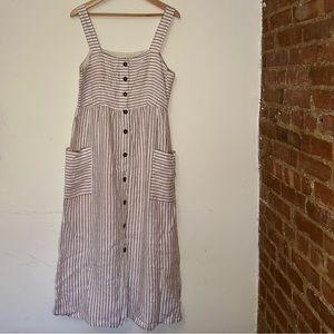 Striped midi linen dress with pockets